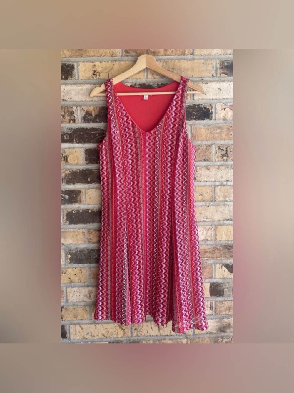 Cato Pink Knit Chevron Sleeveless Dress Large